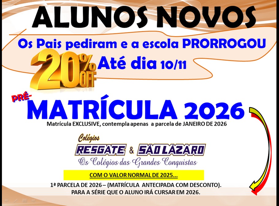 Matricula - 2026 - 20% Off - Alunos Novos