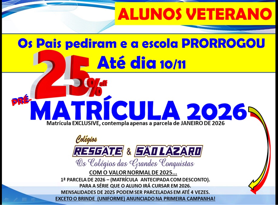 Rematrícula - 2026 - 25% Off Rematrícula - 2026 - 25% Off